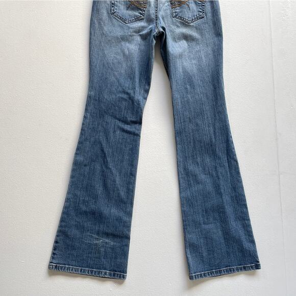 Vtg Y2K L.E.I Blue Denim Low Rise Flared Jeans Faded Sz 9 Tall Casual - Picture 6 of 8